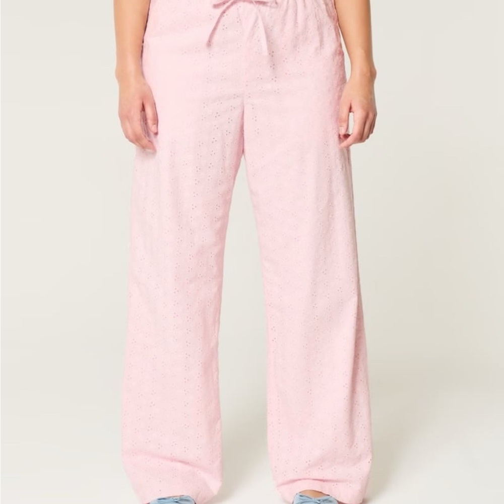 Hollister Pink Floral Eyelet Wide Leg Pants